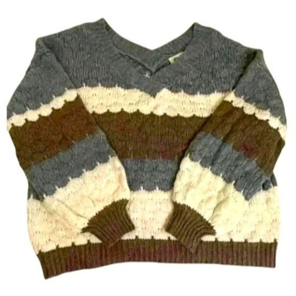 Listicle Womens Cable Knit Drop Shoulder Pullover Sweater Blue/White/Brown Small - Picture 10 of 10